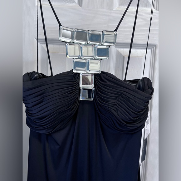 Aidan Mattox Long Halter Jersey Dress.  Black size 6 NWT RHINESTONE ACCENT - Picture 5 of 14